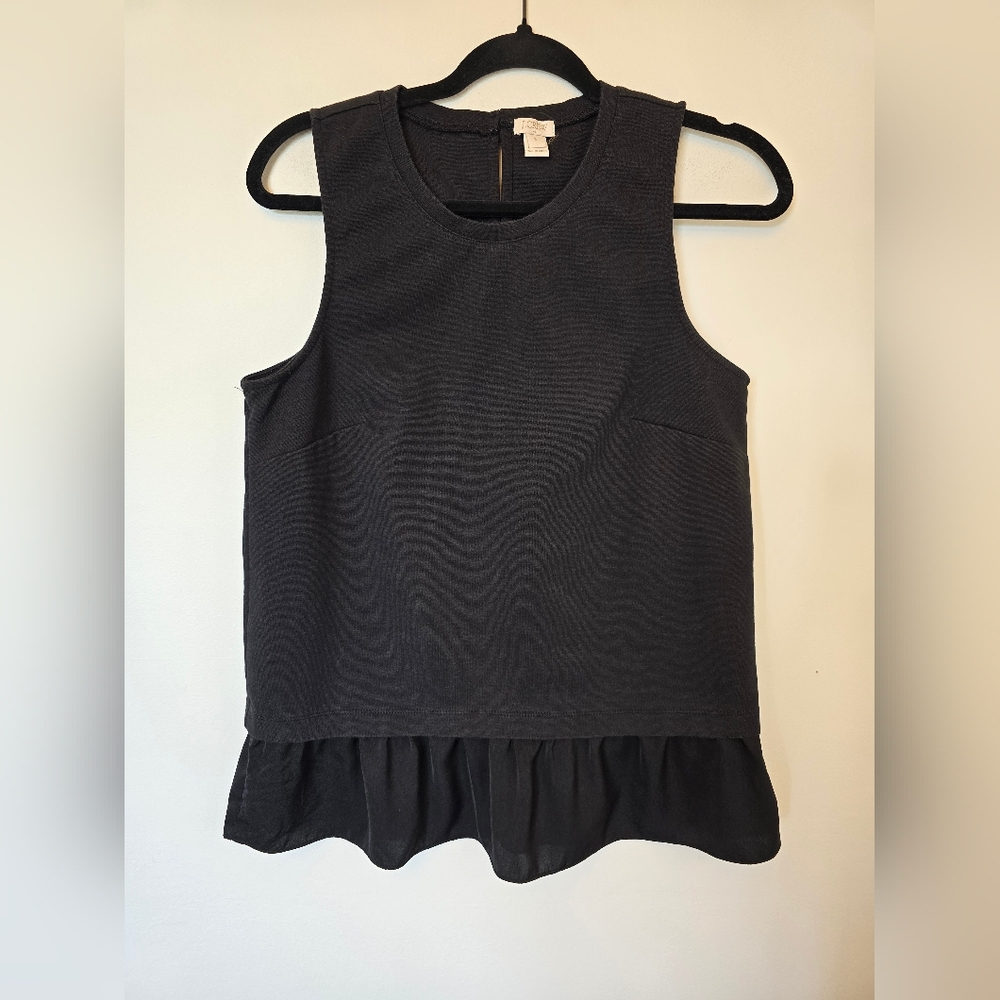 J. Crew Black Sleeveless Ruffle-Hem Tank
